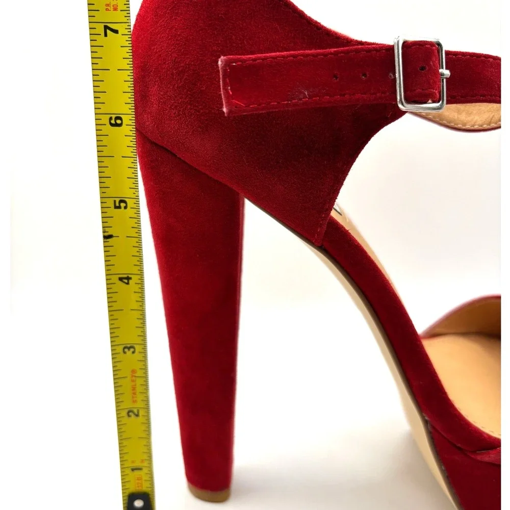Steve Madden‎ Red Suede Platform Ankle Strap Block Heels Women's Size 10